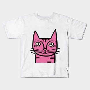 Quirky Pink Cat - Midcentury Illustration Kids T-Shirt